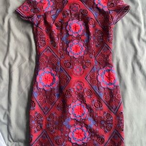 Gianni Bini Red and Blue Floral Mini Dress